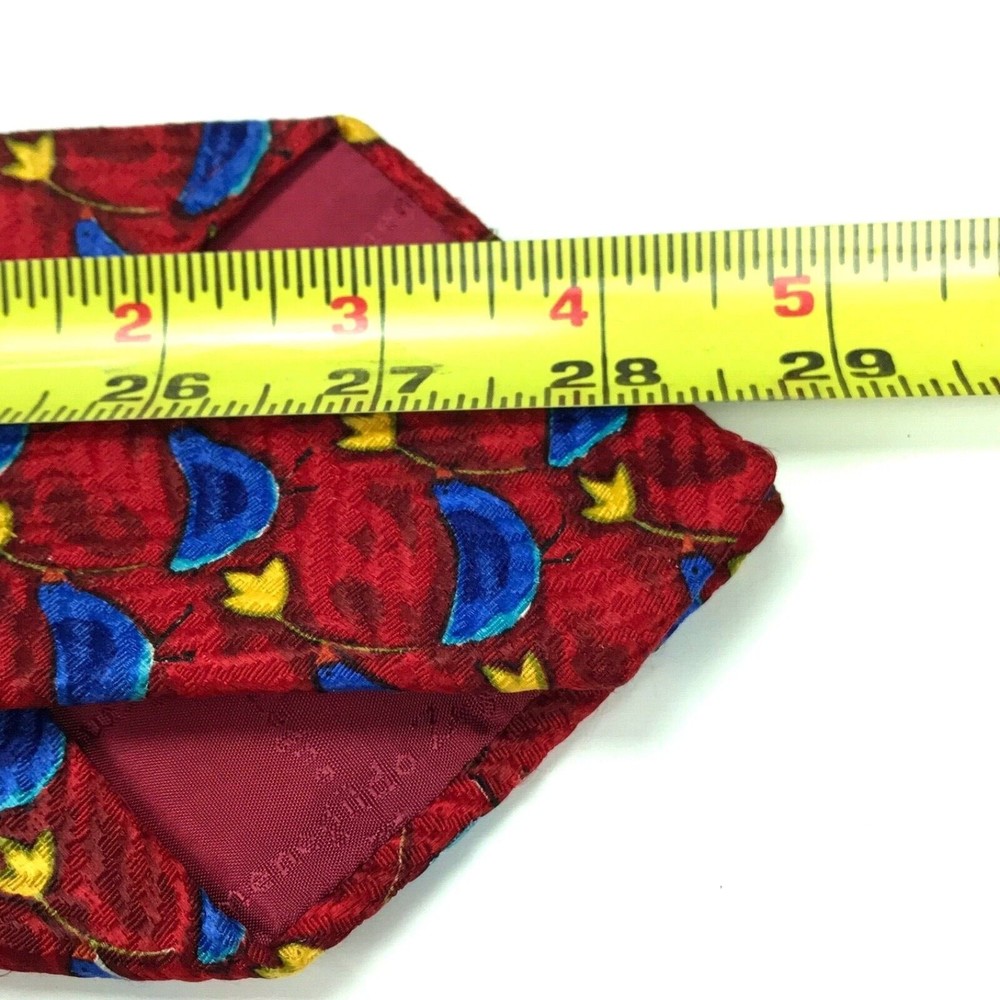 Ermenegildo Zegna 100% Silk Tie Red Birds Bird Heart Leaves Animals Necktie 57" - Picture 11 of 12